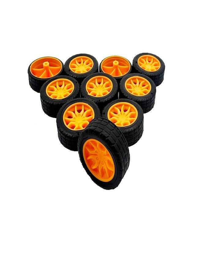 URIMPAVIDO 10PCS 2X30MM Toy Car Wheel Rubber Tire Wheel with Shaft Round Axles for RC Car Truck DIY Model Toy Accessories (Yellow) - Image 4